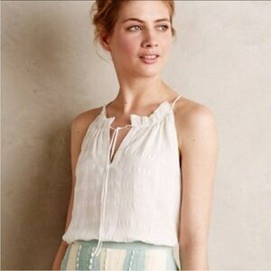 Anthroplogie HD In Paris Shadow Pane Silk Tank Top Women's blouse Ivory Size 0